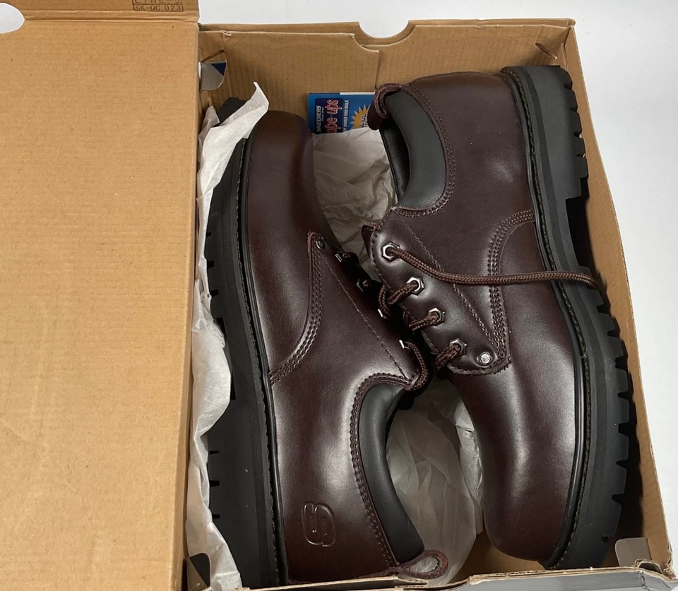 Oxford Skechers Utility Alley Cats de cuero marrón oscuro para hombre talla 12 (SN7111R) Foto 2 de 4