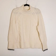 Alex Mill Camil Cable Knit Sweater Large Turtleneck Ivory Fisherman Wool Alpaca