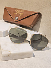 B L Ray-Ban Clip-On Sunglasses / Gold w/G-15 Green Lenses / Vintage