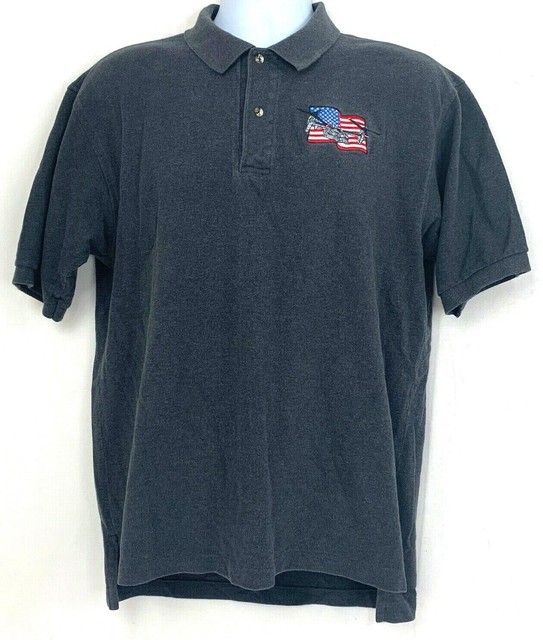 Outer Banks Mens Polo Shirt Gray USA Flag Plane Crest Short Sleeve Size Large | eBay