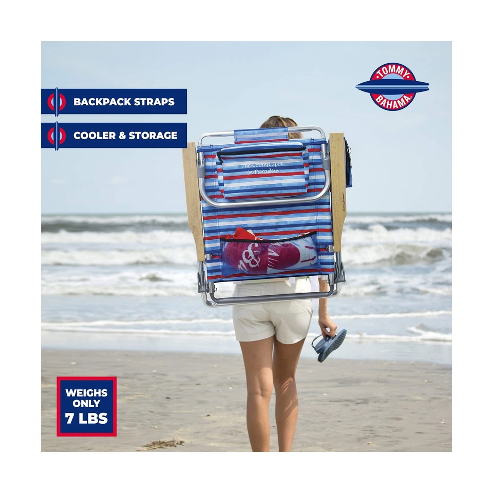 Tommy Bahama Mochila Plegable Plana Clásica 5 Posiciones Silla de Playa, Roja, con... Foto 2 de 4