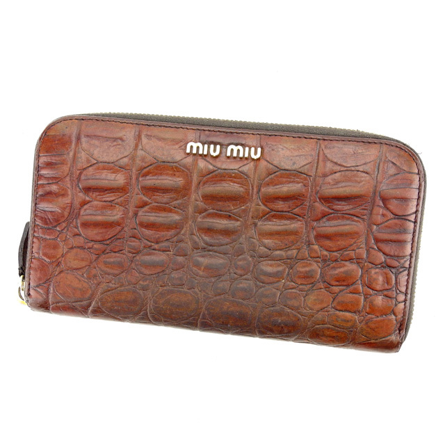 小物 00s miumiu leather wallet miumiu Wallet Purse Long Wallet Brown Gold Woman Authentic