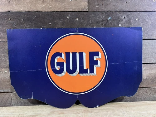Vintage Gulf Gas & Oil Cardboard Advertising Sign Radiator Sign