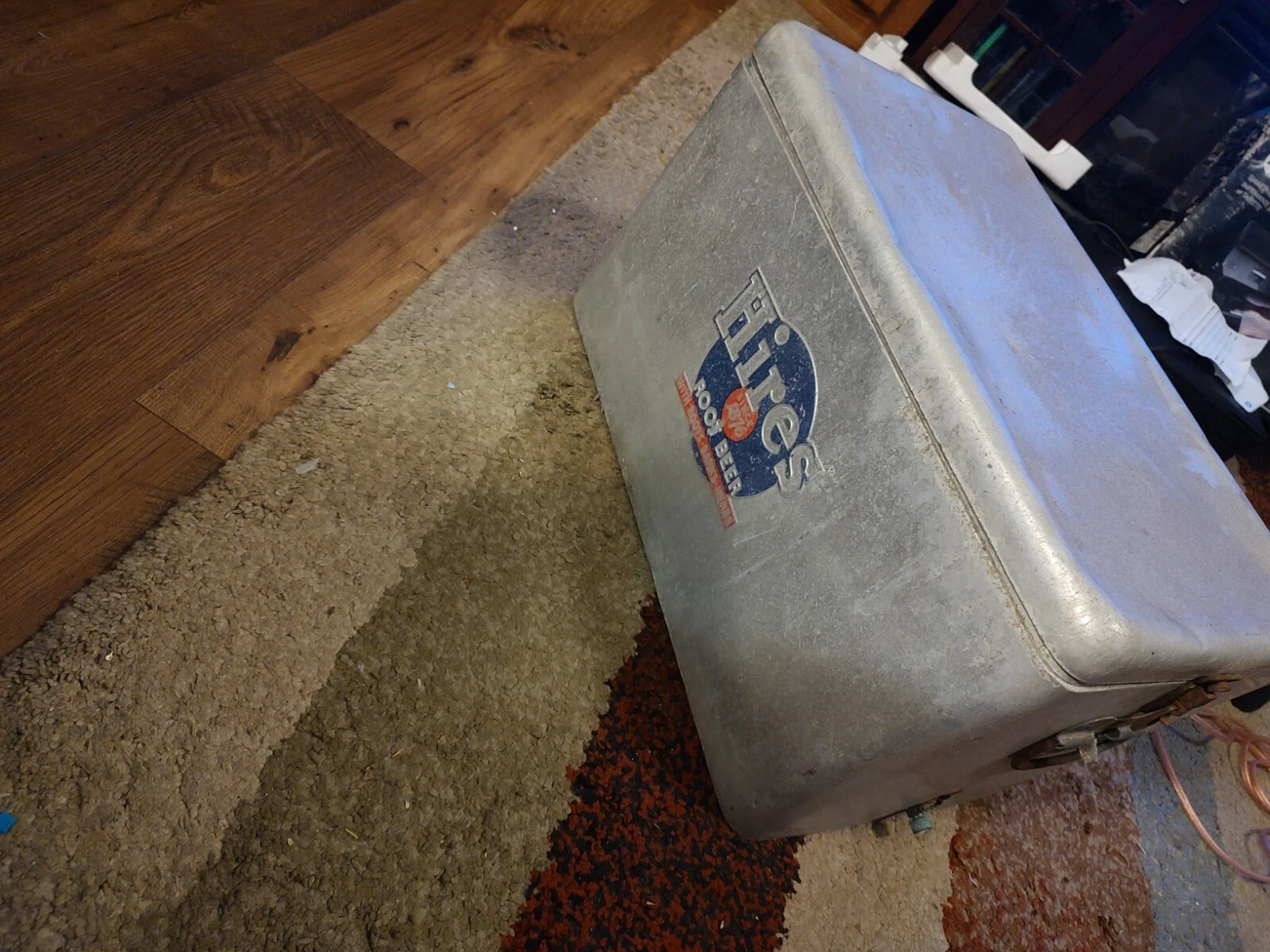 Vintage Hires Root Beer Large Metal Drink Silver Cooler (22"x12"x13")