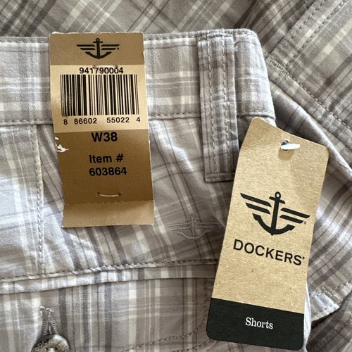 Dockers Mens Shorts Golf Hike Size 38 Gray Plaid 10 inch inseam NEW WITH TAGS - Picture 3 of 10