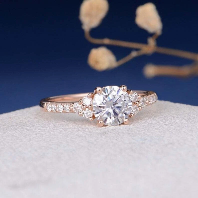 圆形切割模拟钻石单颗订婚戒指 14k 镀玫瑰金 — 第 2/4 张图片