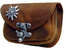 G&uuml;rteltasche Rindsleder Oktoberfest Handarbeit Edelweiss hell-braun Neu  Tracht