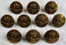 10x RAF: Royal Air Force Greatcoat Brass Buttons (23mm, 1950s, Buttons Limited)
