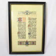 House Prayer Picture Calligraphy Gold Paint Embellished 50s Glass Framed Vintage