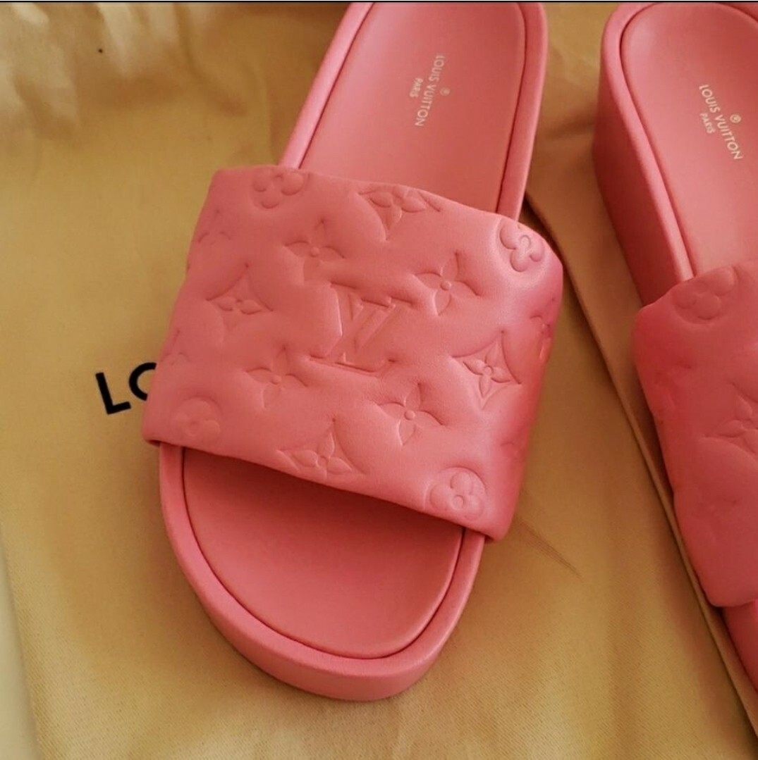 LOUIS VUITTON Limited Edition Pink Giant Monogram Lock It Mule Slides Size  36