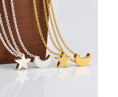 Women's Cute Dainty Gold Silver Star And Moon Pendant Choker