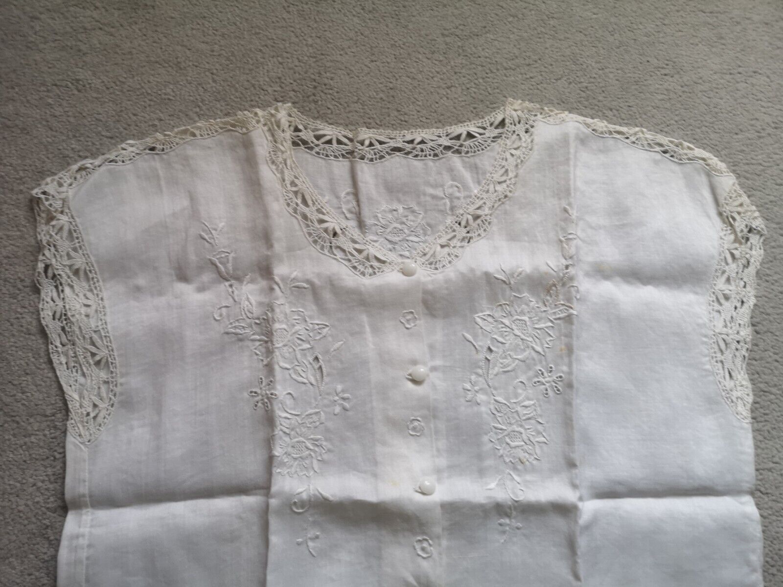 Pure Real Linen Top Blouse Hand Embroidered M 12 … - image 2