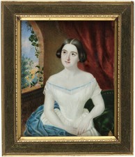 ANTICO RITRATTO MINIATURA DELLA CANTANTE LIRICA PAULINE VIARDOT DIPINTO DONNA TURGENEV