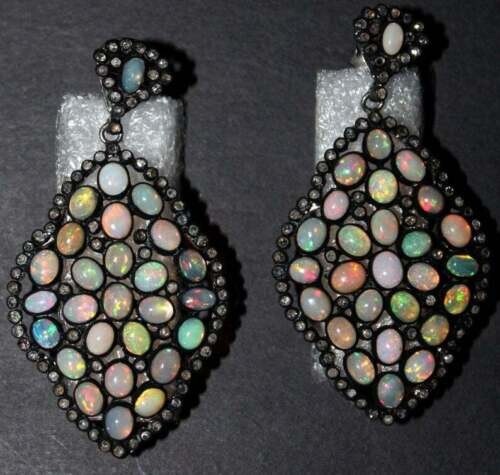 Earring Natural Pave Diamond Ethopian opal gemstone 925 Silver Fine Jewelry Gift