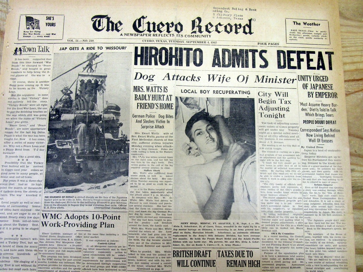 6 1945 headline display newspapers JAPAN SURRENDERS formally and