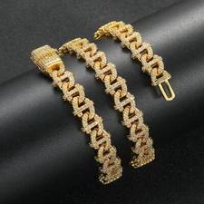 Hip Hop 10mm Cuban Chain Necklace Bracelet 5A Zircon Gold Plated Clavicle Chain