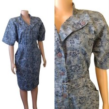 Vintage 80s does 50s Wild Dress / floral blue wiggle / 30 waist