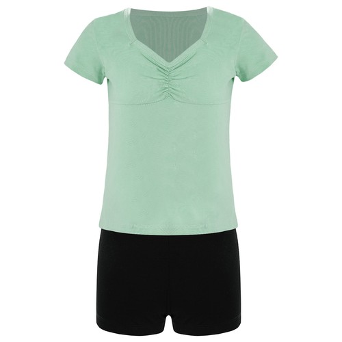 Kids Girls Outfit Ruched Front Set Training Suit Swimwear Dancewear Dance Yoga - Picture 11 of 34