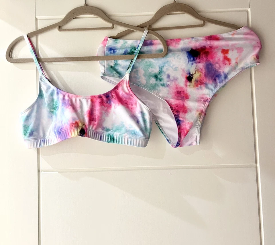 Nuevo Juego de Bikini Boohoo Estampado en Mármol Blanco Arco Iris Talla 16 Foto 2 de 4