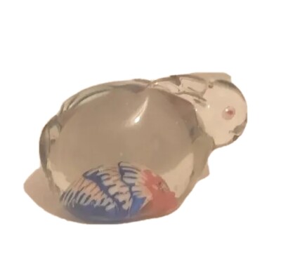 Millefiori Hase Mid Century Glas sehr kleine rote Augen italienisch rot weiß blau