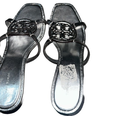TORY BURCH MILLER BOMBE LOW HEEL 55MM SLIDE SANDAL SILVER HEELS SIZE 11 Read - Picture 2 of 6