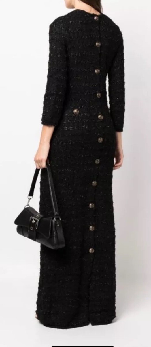 Balenciaga Metallic Tweed Button Back Detail Black Maxi Gown Dress | eBay