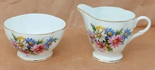 Crownford Creamer & Open Sugar Bowl set Fine Bone China England floral design