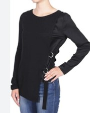 NEW Armani Jeans Wool Blend Combined Layered Sweater Lace Up Top Women Sz L 