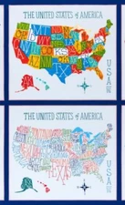 UNITED STATES MAP fabric panel COLORFUL MAPS FABRICS US MAP BTP NEW