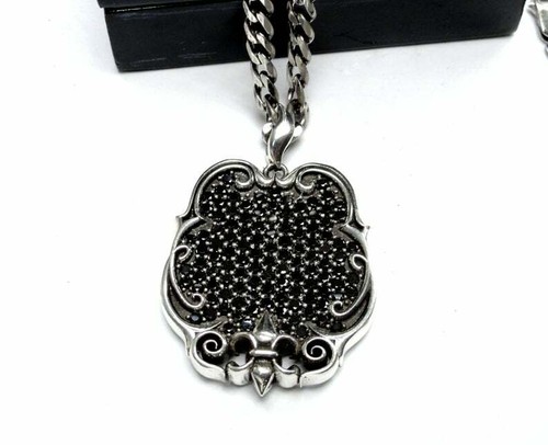 Custom Fleur De Li Dog Tag Style Deep Black 4.50CT Sapphires Pendant In 925 SS - Picture 4 of 6