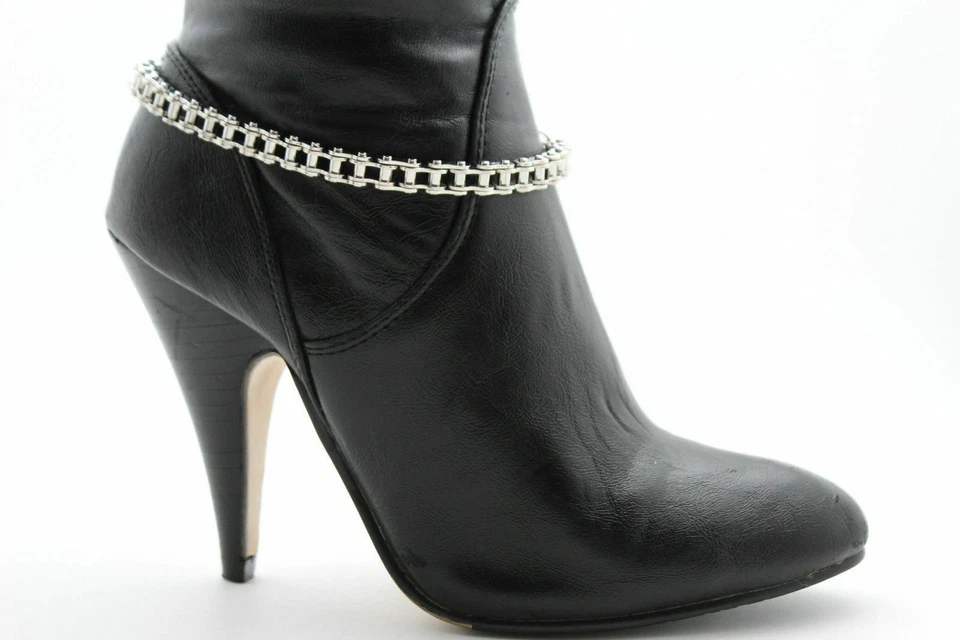Motociclista Mujeres Metal Plateado Ajustado Motocicleta Cadena Bota Pulsera Tobillera Zapato Dije Foto 2 de 4