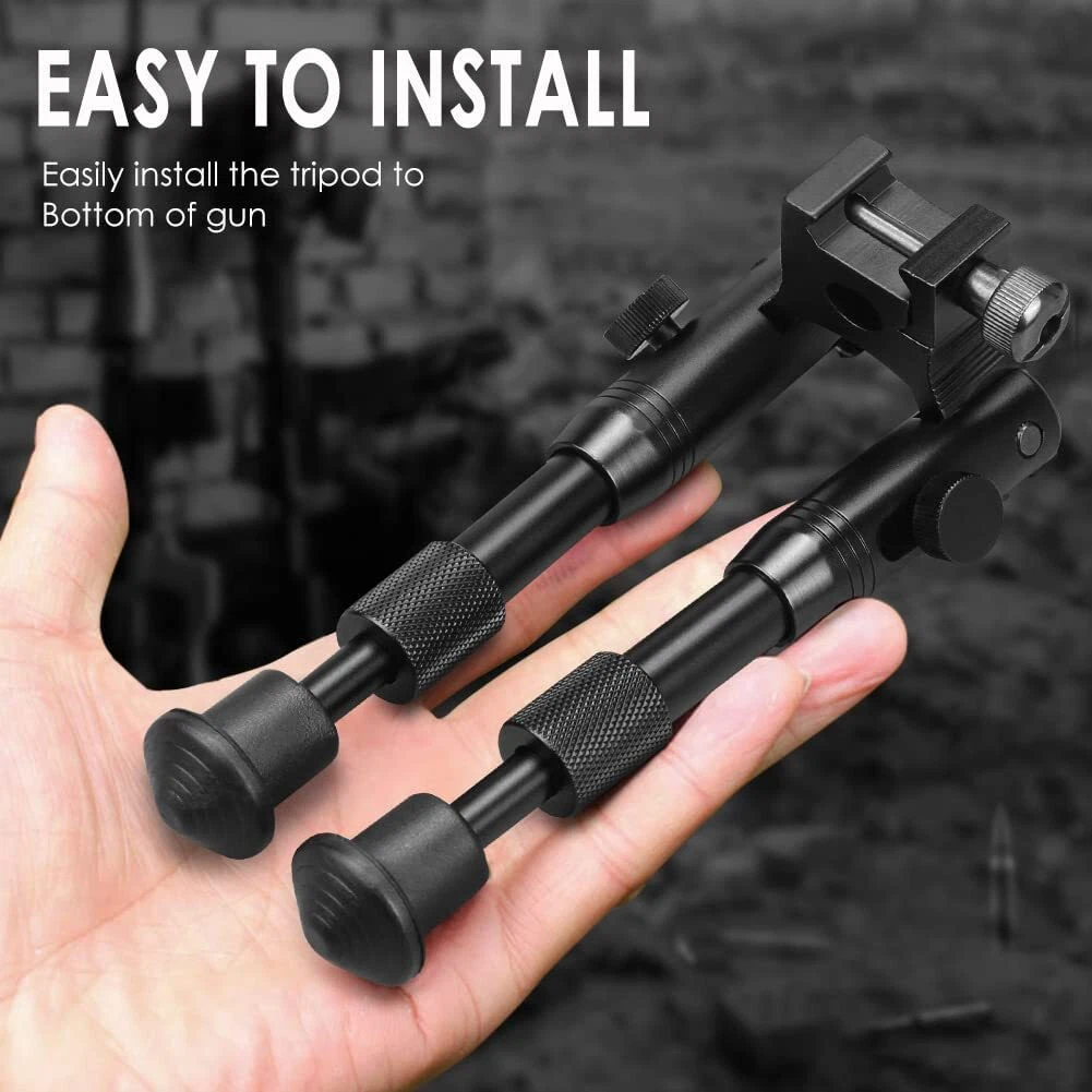 ProWildGear Bípode de aleación de aluminio de rotación de 360 grados, extensión ajustable, desmontaje rápido, Picatinny, montaje de riel de 21 mm con picos con agarre frontal de metal (negro/antetir
