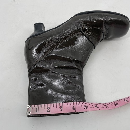 LA CANADIENNE womens 10M Crinkle Olive PATENT LEATHER Spool kitten Heel boot zip - Picture 9 of 10