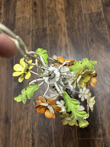 VTG Retro Metal Flowers Chandelier 3 Bulb Floral Light Fixture Pendant Light - Picture 11 of 12