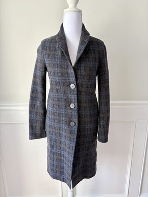 Harris Wharf London Wool Cashmere Blend Plaid Coat Jacket Navy Blue 36 2
