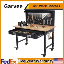 🔥48" Work Benches for Garage Adjustable Workbench 2000 LBS Pegboard Drawers