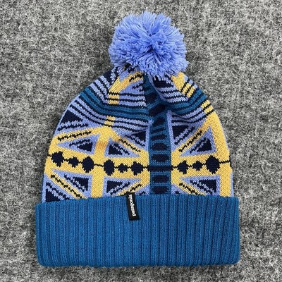 Patagonia Beanie Cap Blue Powder Town Geometric Pom Pom Crunchy Gorpcore