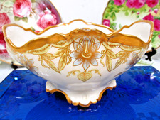 Vintage Elite Limoges France footed painted thick gold bowl scalloped floral