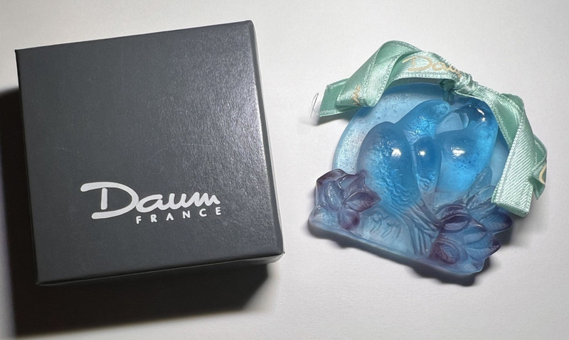 DAUM 2 DOVES KISSING 1991 PATE DE VERRE GLASS CRYSTAL CHRISTMAS ORNAMENT DE NOEL