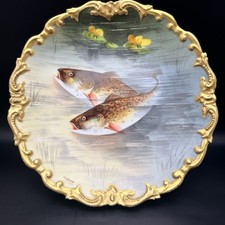 Antique Limoges LRL France Fish Trout Plate Hand 10-1-2  Painted Signed Valentin