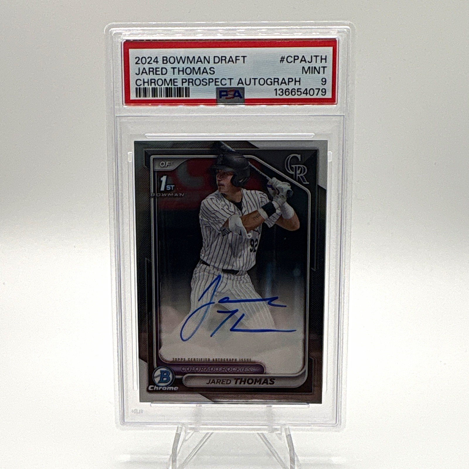 Bowman 2024 Draft Jared Thomas 1st Chrome Prospect Auto CPA-JTH PSA 9