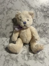 Vintage Russ Berrie ANYA White Purple Teddy Bear Purple Bow Embroidered Crown