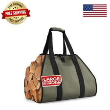 Luxury Waxed Canvas Firewood Carrier Bag   Water-Resistant with Padded Handles