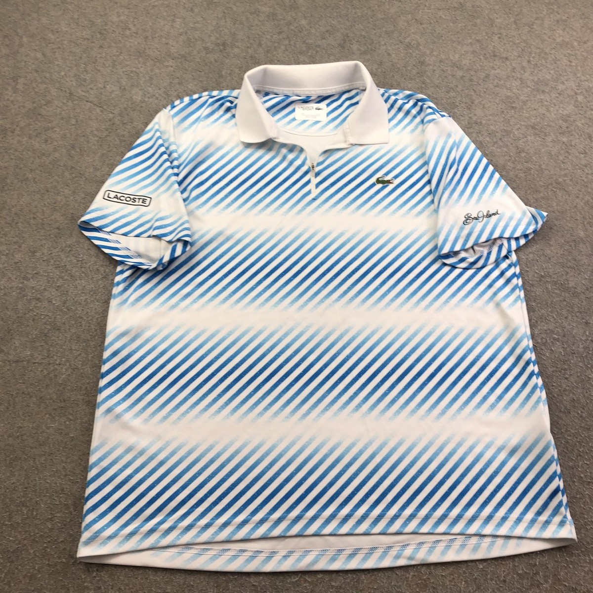 Lacoste Polo Shirt Mens XL Blue Stripe Sea Island Golf Lacoste