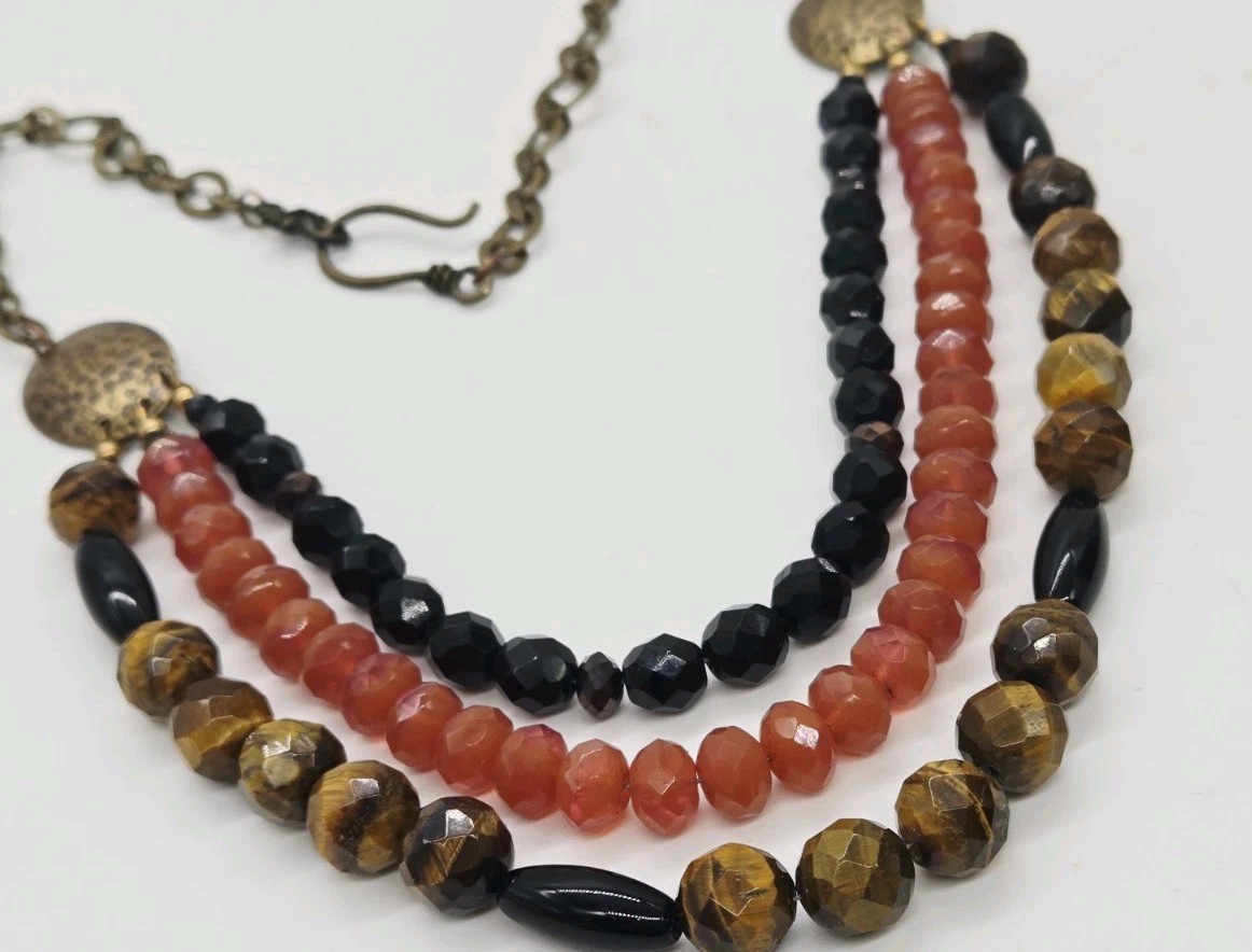 Boho Stackable Gemstone Beaded Necklace Thee Row … - image 4