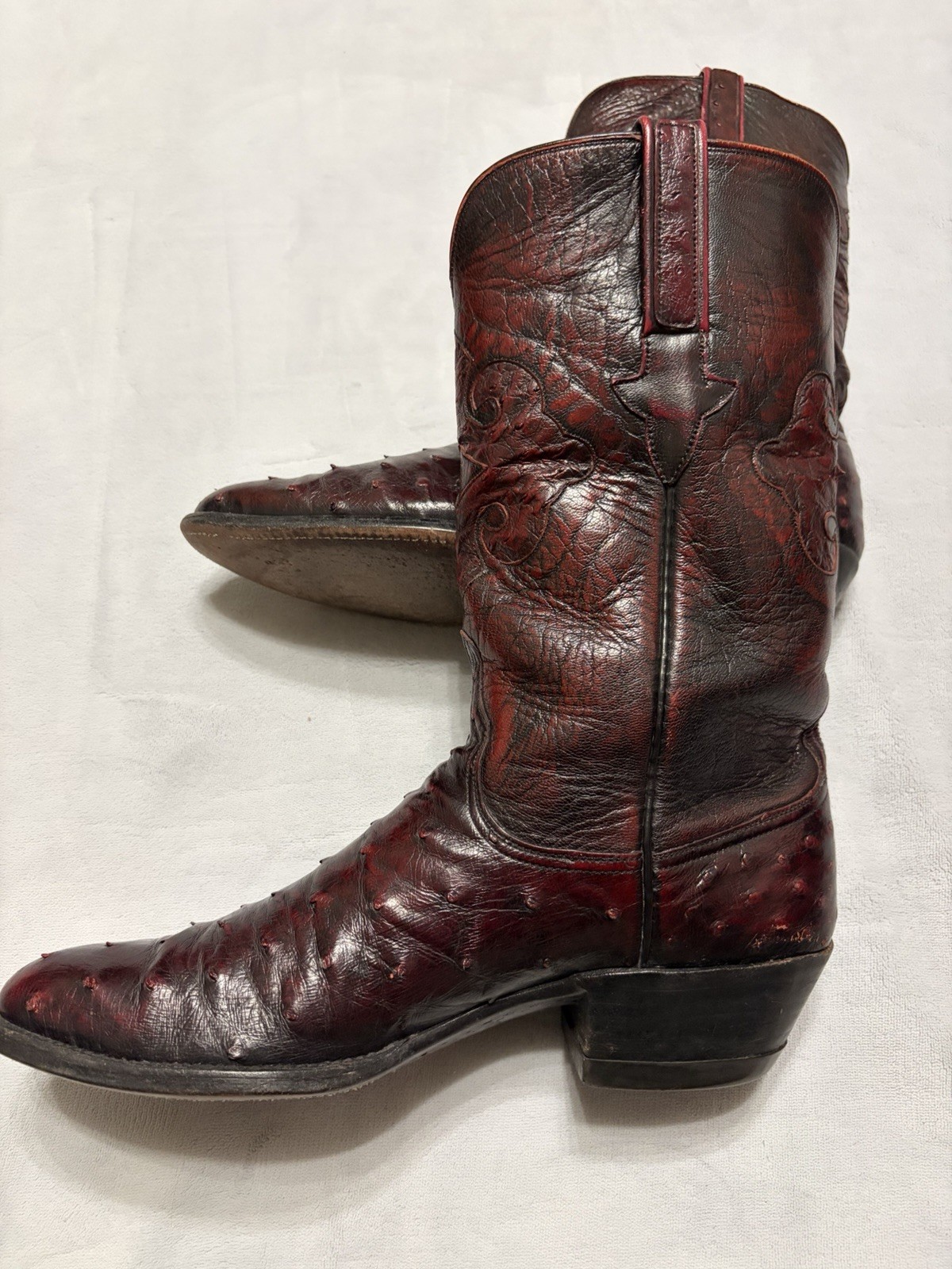 Vintage Lucchese Classics Cowboy Boots Men’s 11AA Black Cherry Ostrich USA Rare image 7