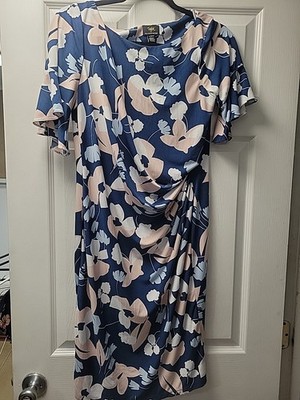 Taylor ''For A Pea In A Pod'' Navy Blue Floral Short Sleeve Maternity Dress Size L