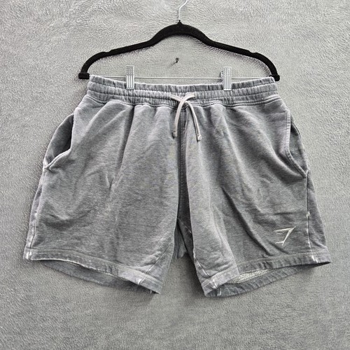 Gymshark Men Activewear Shorts M Gray Crest Logo Embroidery Sweat 6" Inseam