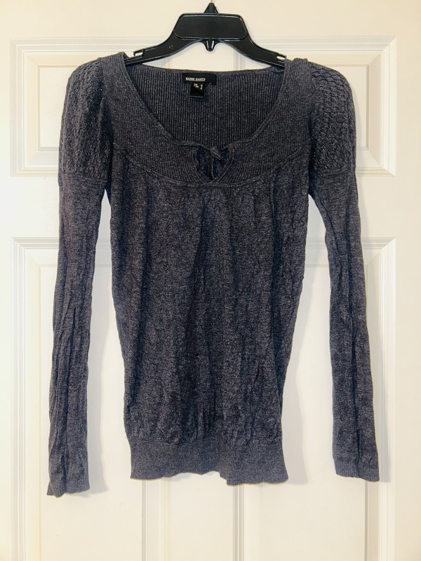 Mango Basic Long Sleeve Key Hole Jersey Top Blue Medium 