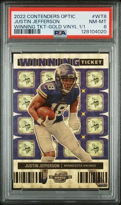2022 Panini Contenders Optic Justin Jefferson WT-8 Gold Vinyl 1/1 PSA 8